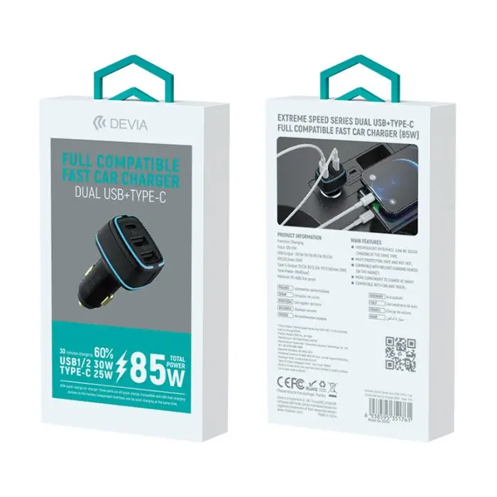 Extreme Speed Dual USB+Type-C Full Compatible Fast Car Charger（85W） - Image 8