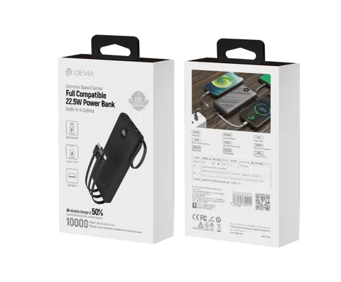 Extreme Speed Series Full Compatible 22.5W Power Bank Built-in 4 Cables (10000mAh) - Image 9