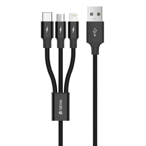 CABLE 3 EN 1 - MICRO USB / USB-C / LIGHTNING 1,2M GRACIOUS DEVIA - Negro —  Cover company