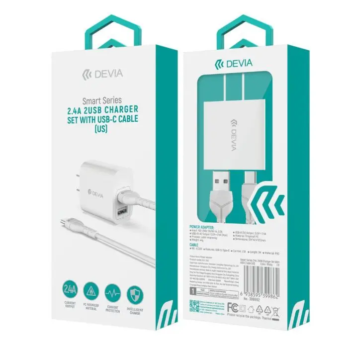 Smart Series 2.4A 2USB Charger Set With USB-C Cable (US) - Image 6