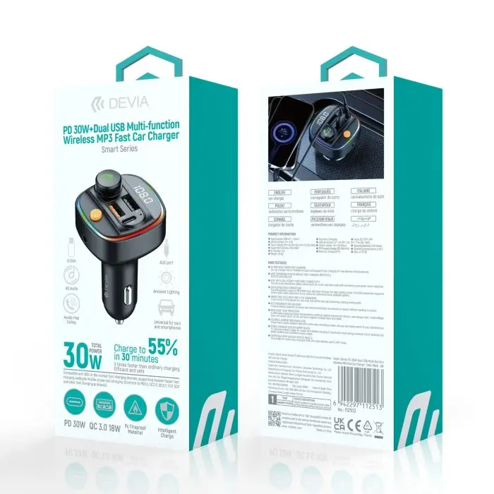 Smart Series PD30W+Dual USB Multi-function Wireless MP3 Fast Car Charger - Image 5