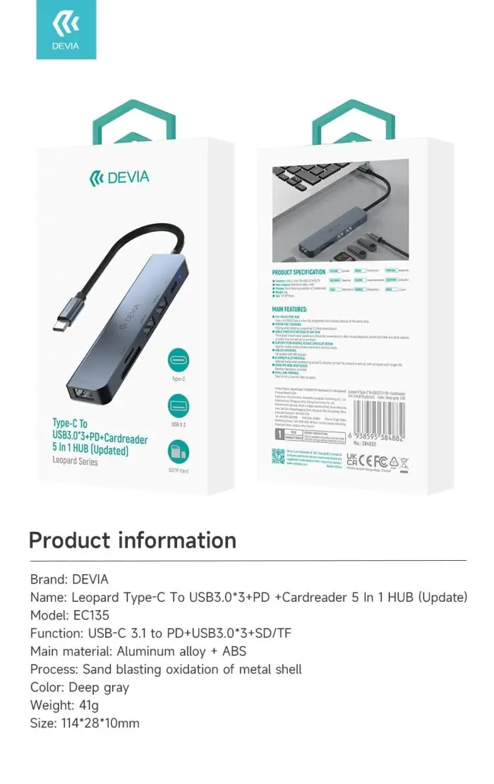 Leopard Type-C To USB3.0*3+PD +Cardreader 5 In 1 HUB (Updated) - Image 15