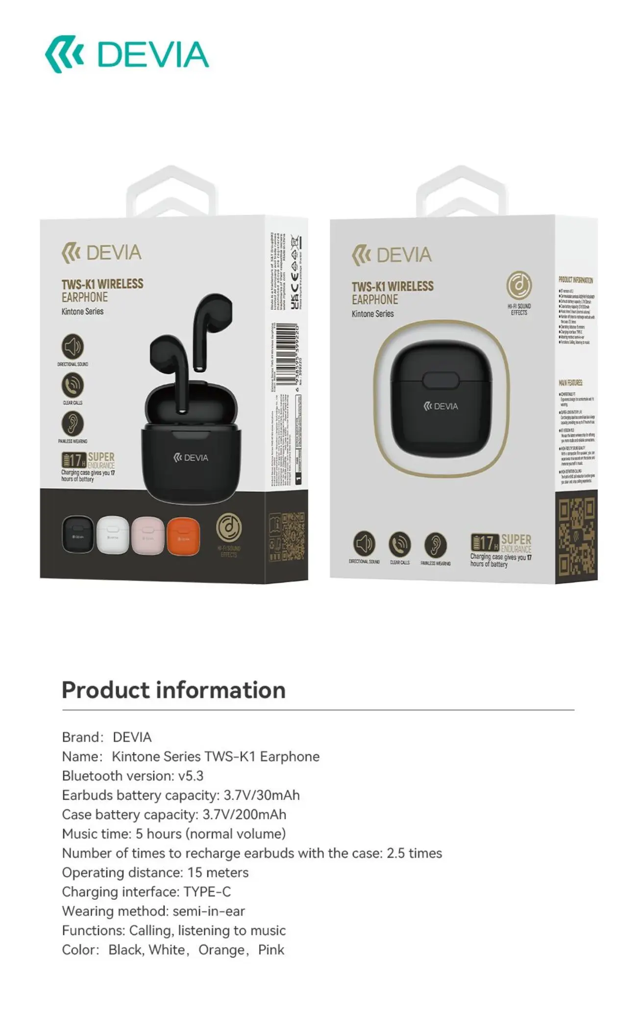 Kintone Series TWS-K1 Earphone