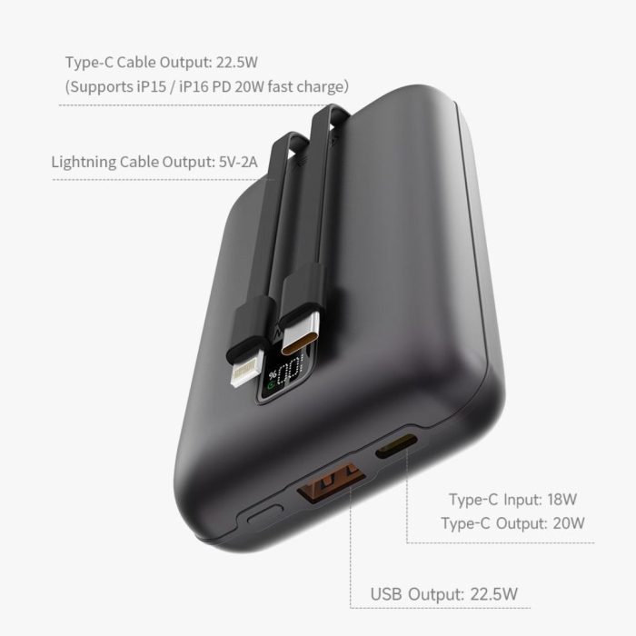 Power Bank Ultra4 MINI 22.5W Power Bank With Built in 2 Cables 20000mAh 4