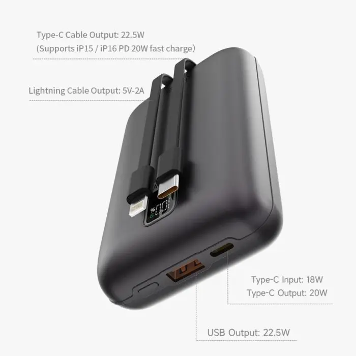"Power Bank Ultra4 MINI 22.5W Power Bank  With Built-in 2 Cables (20000mAh)" - Image 4