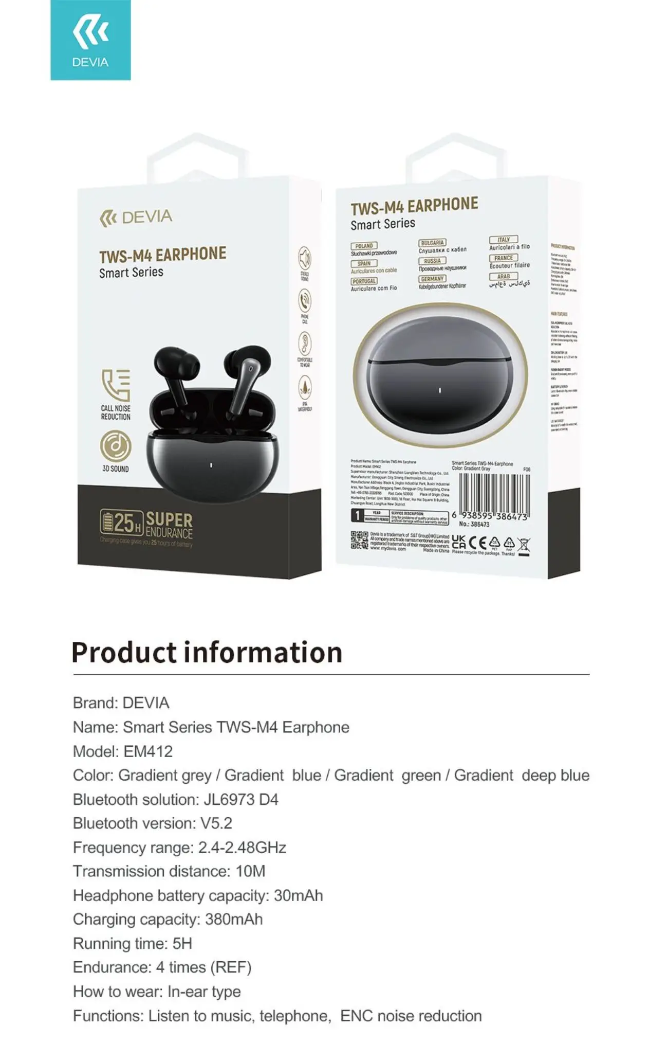 Smart Series TWS-M4 Earphone