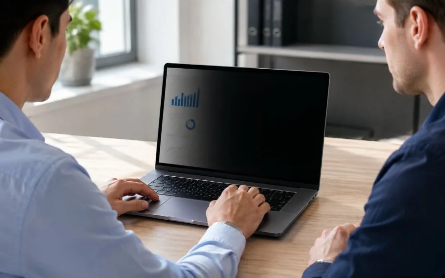 A Computer Monitor Privacy Filter limits how much of your screen can be seen from side angles, helping businesses reduce visual exposure of confidential information.