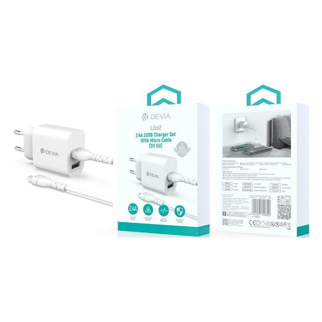 Lite2 2.4A 2USB Charger Set With Micro Cable(5V EU) Lite2 2.4A 2USB Charger Set With Micro Cable(5V EU)