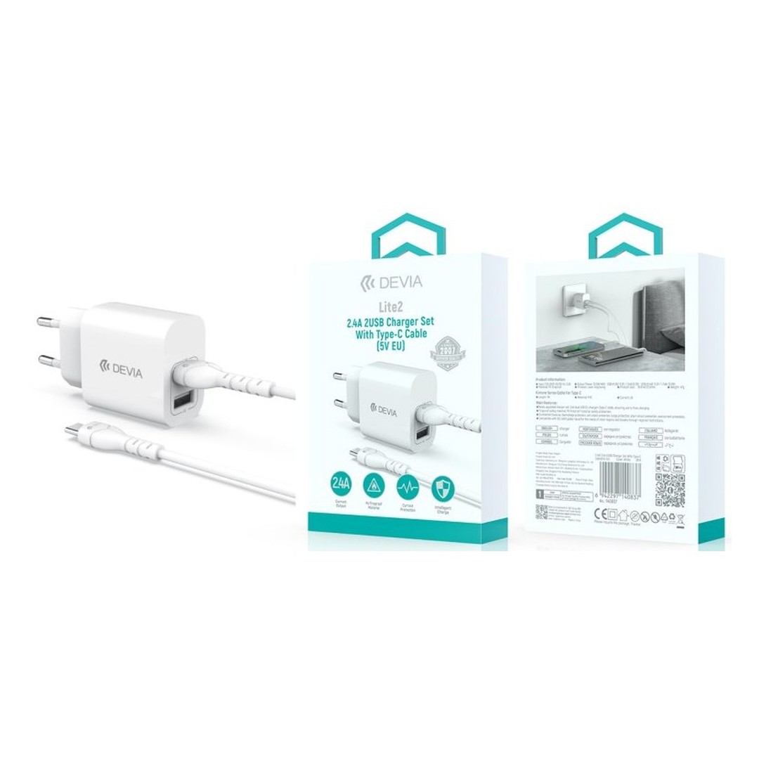 Lite2 2.4A 2USB Charger Set With Type-C Cable(5V EU) Lite2 2.4A 2USB Charger Set With Type-C Cable(5V EU)