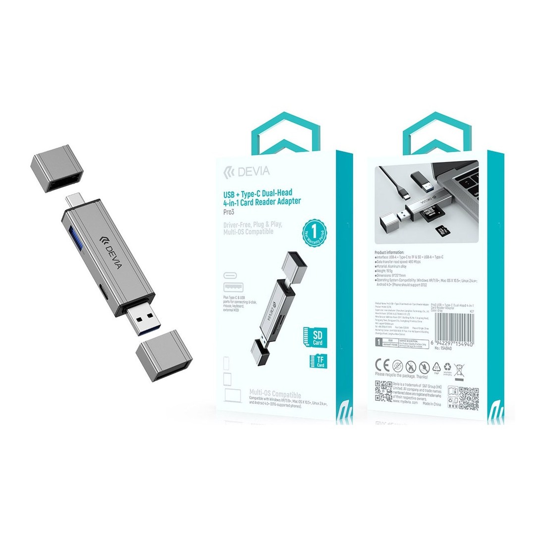 Pro3 USB + Type-C Dual-Head 4-in-1 Card Reader Adapter Pro3 USB + Type-C Dual-Head 4-in-1 Card Reader Adapter