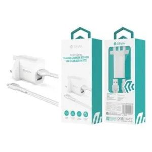 Набор зарядного устройства Smart Series 2,4 А с 2 портами USB и кабелем USB-C (5 В, Великобритания) (V2)